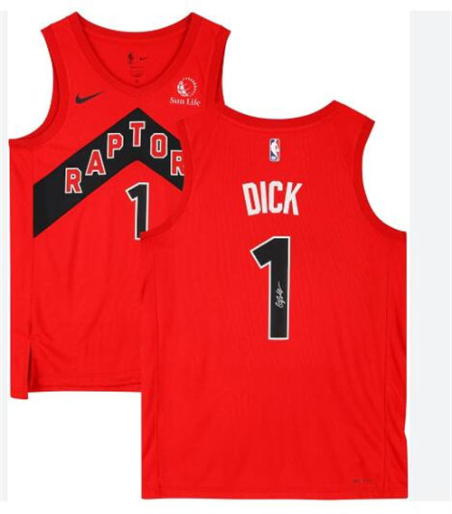 Mens Toronto Raptors #1 Gradey Dick Red Icon Edition Jersey